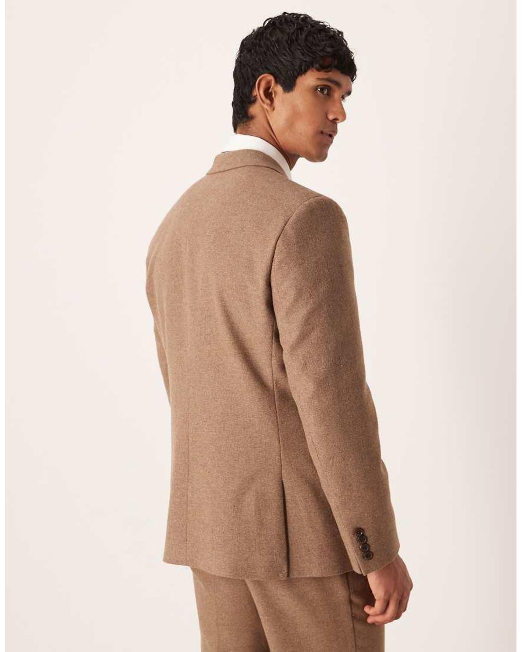 ASOS Brown Regular Double Breasted Suit Jacket With Wool for men
