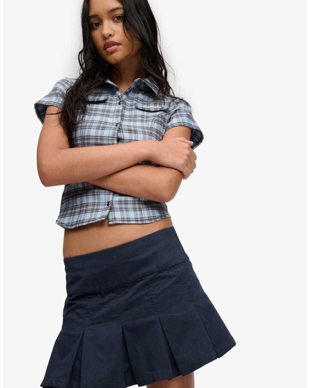 Bench x Superdry & Co Blue Logo Pleated Peached Mini Skirt