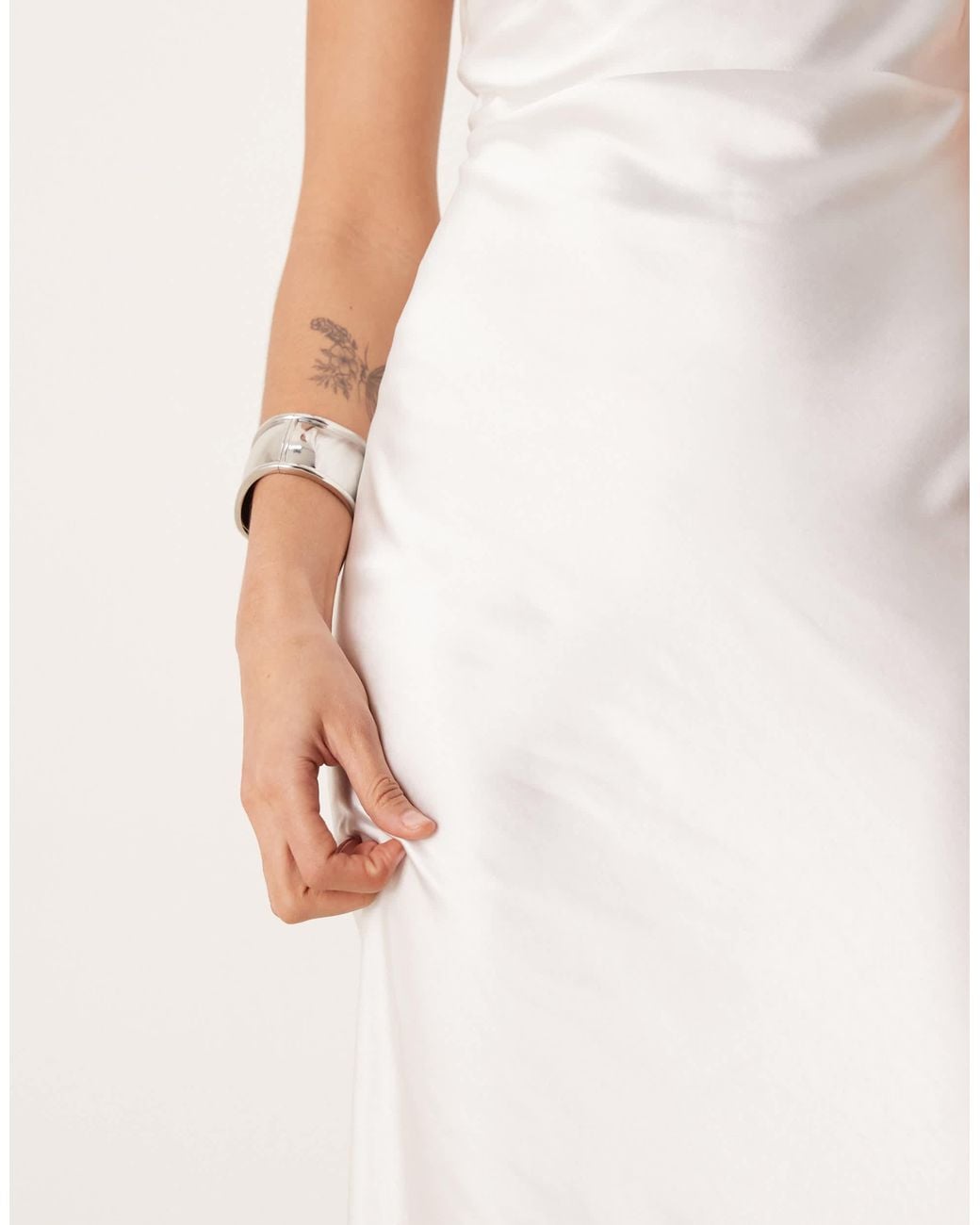 Pretty Lavish Natural Bridal Keisha Satin Drape Cowl Neck Cami Maxi Dress