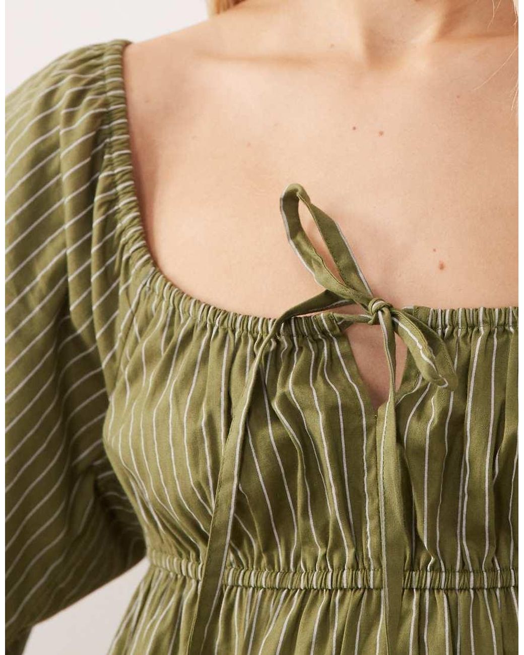 Wednesday's Girl Green Striped Mini Smock Dress