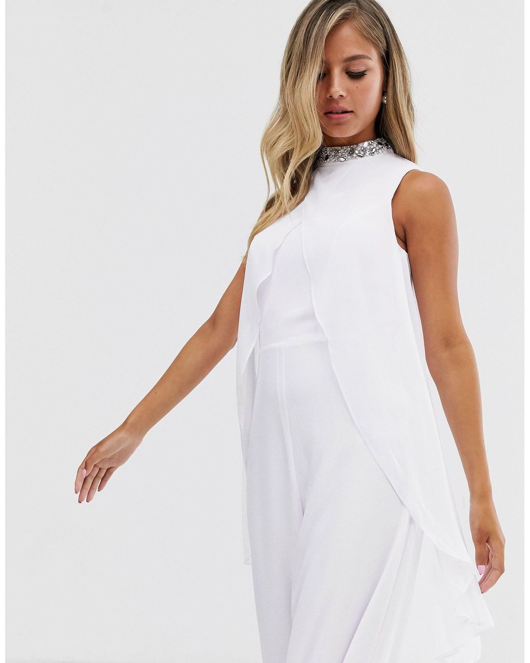 Lipsy Embellished Cape Jumpsuit in White Lyst UK