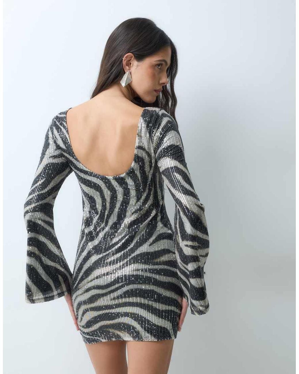 ASOS Gray Printed Zebra Animal Sequin Mini Dres