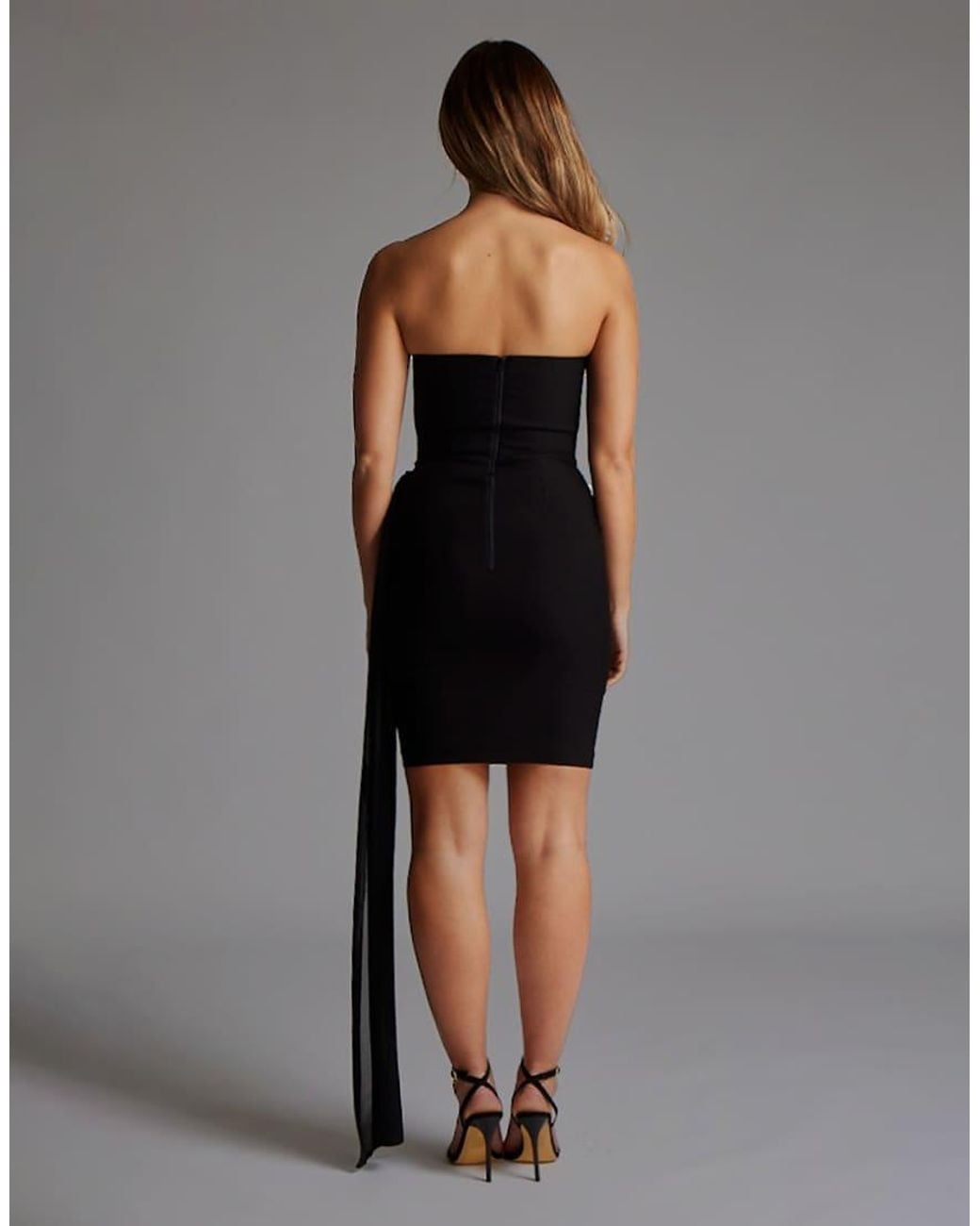 Vesper Gray Strapless Mini Dress With Drape