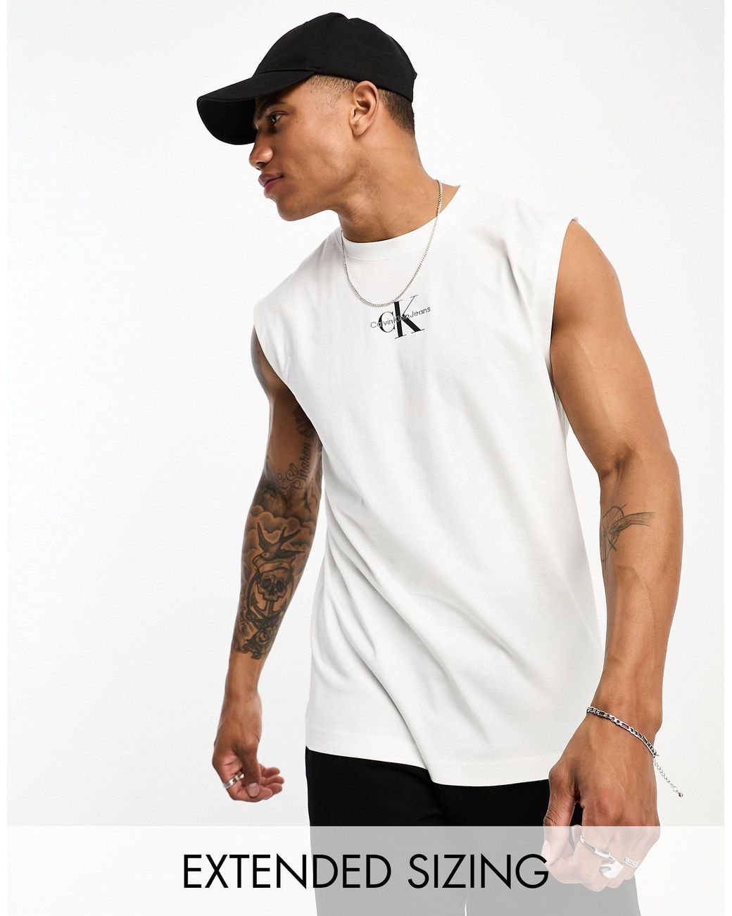 Calvin Klein Monogram Logo Sleeveless Vest in White for Men | Lyst