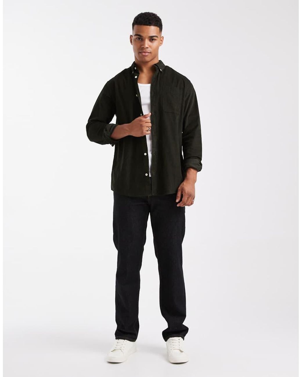 Jack & Jones Black Corduroy Shirt With Pocket for men