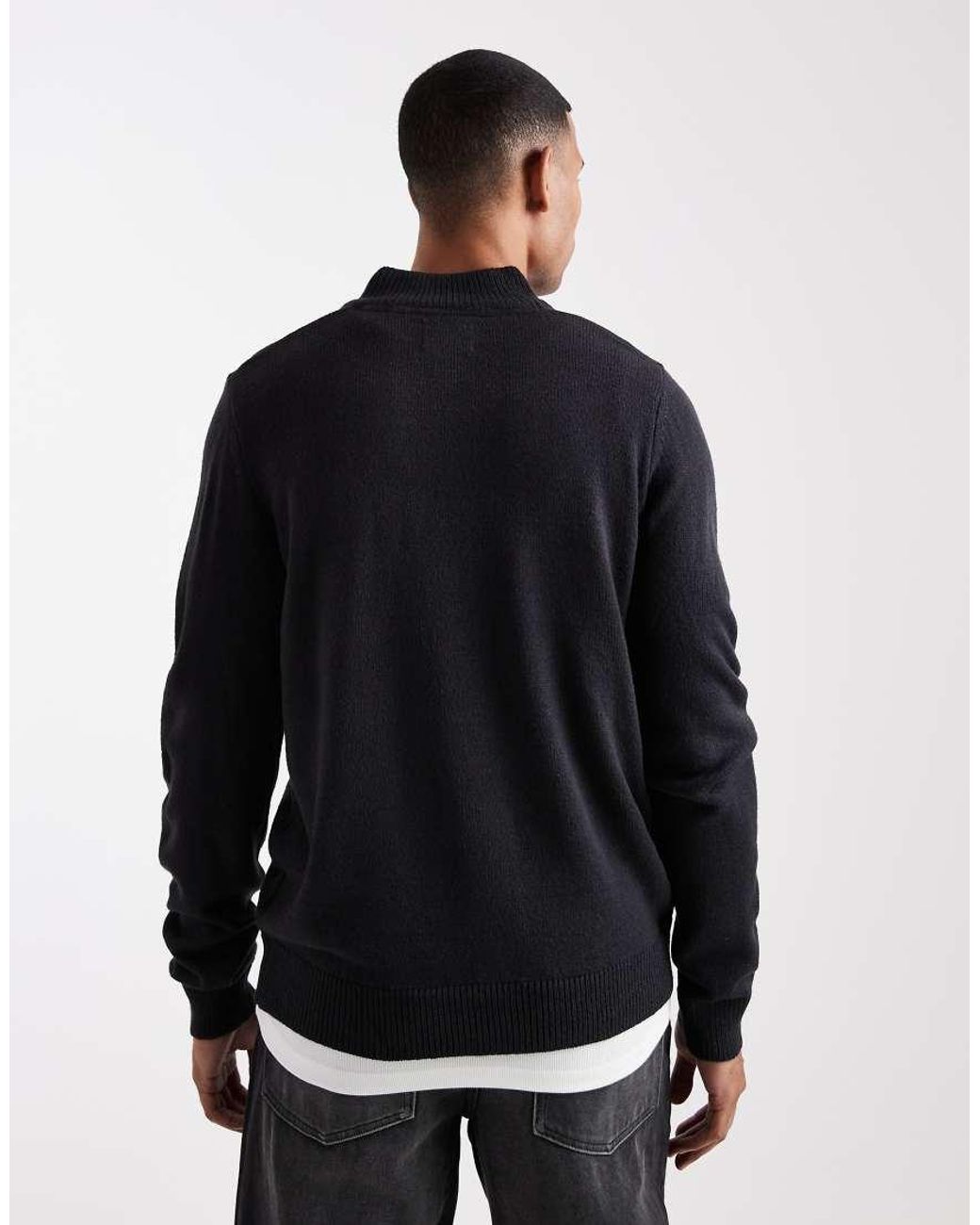 Brave Soul Blue Knit Quarter Zip Jumper for men