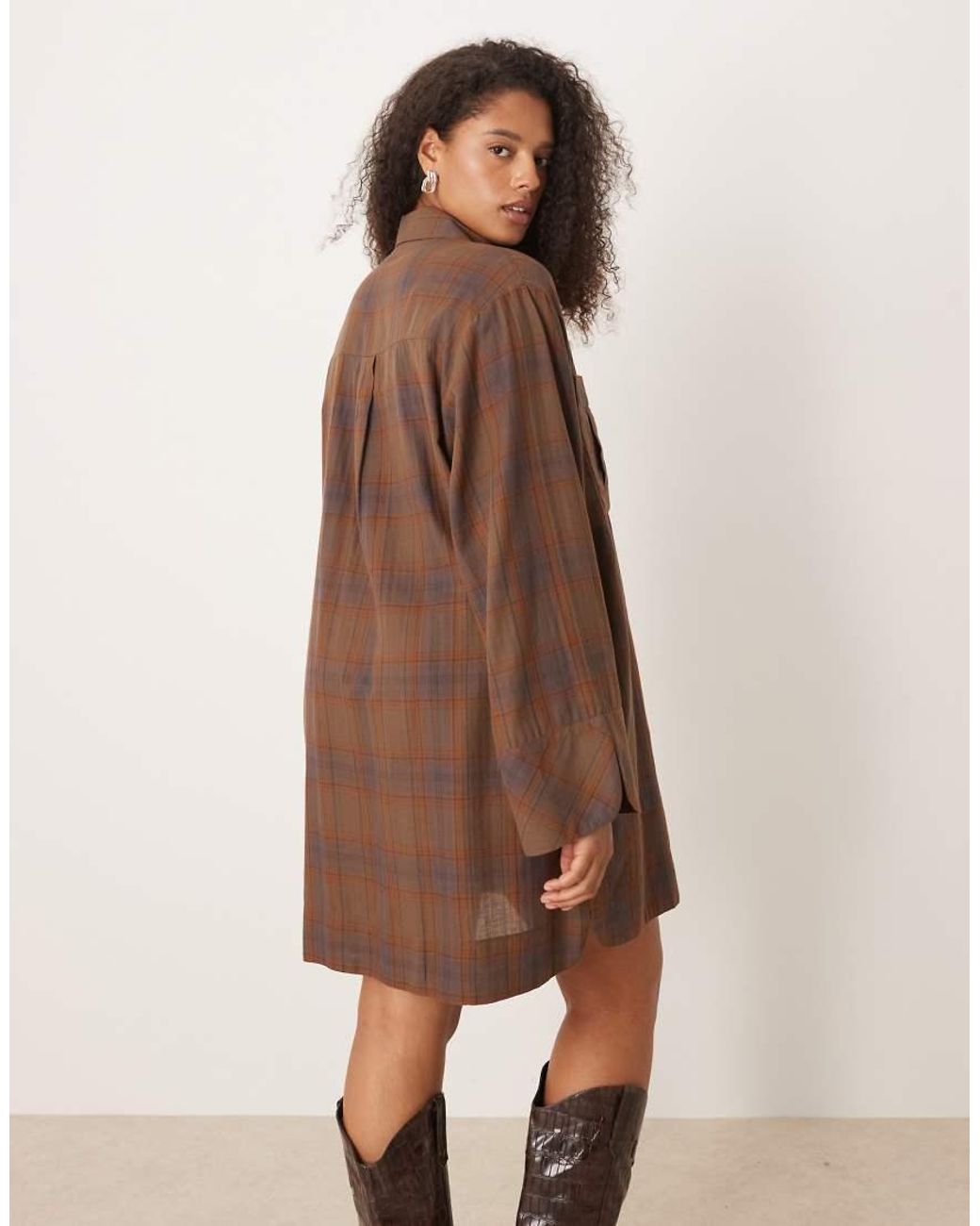 ASOS Brown Asos Design Curve Mini Shirt Dress With Wide Cuffs And Oversized Pockets