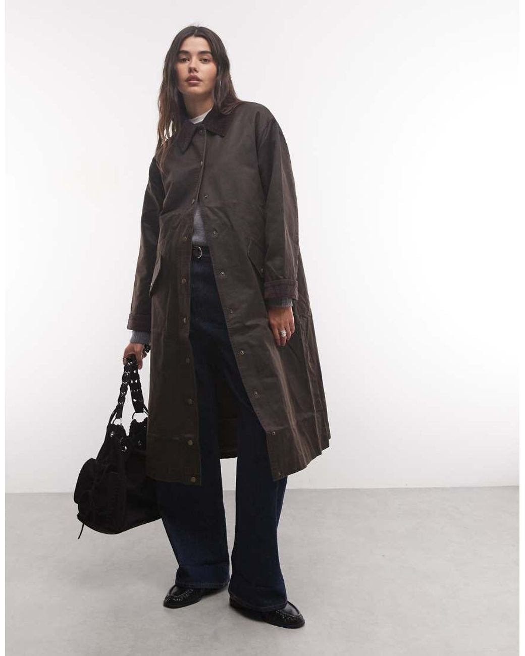 Reclaimed Vintage Brown Waxed Longline Mac