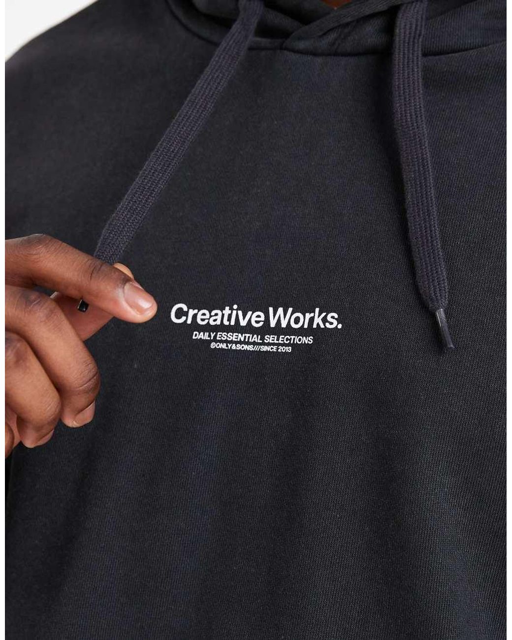 Only & Sons Blue Hoodie With Creative Works Print for men