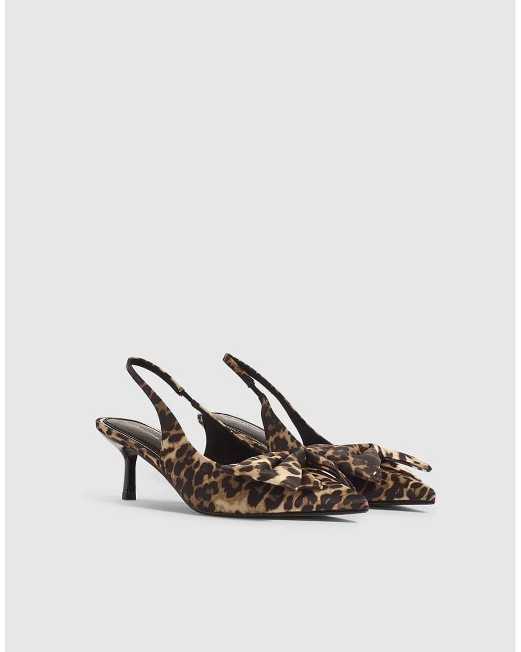 River Island Brown Leopard Bow Kitten Heel Court Shoes