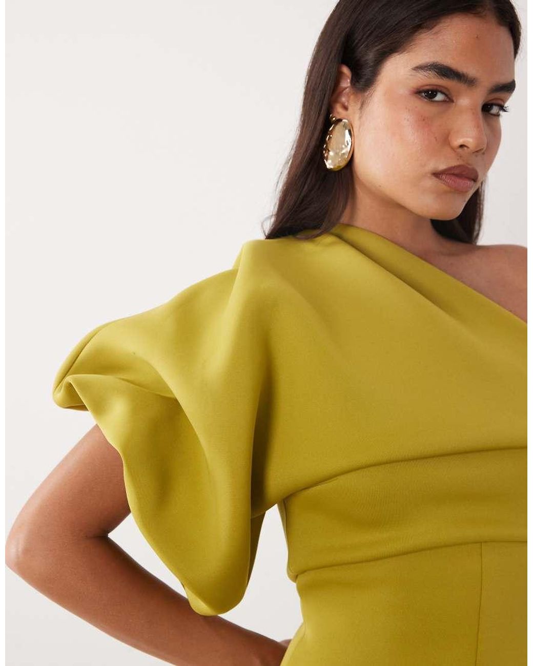 ASOS Yellow Scrunch One Shoulder Maxi Dress