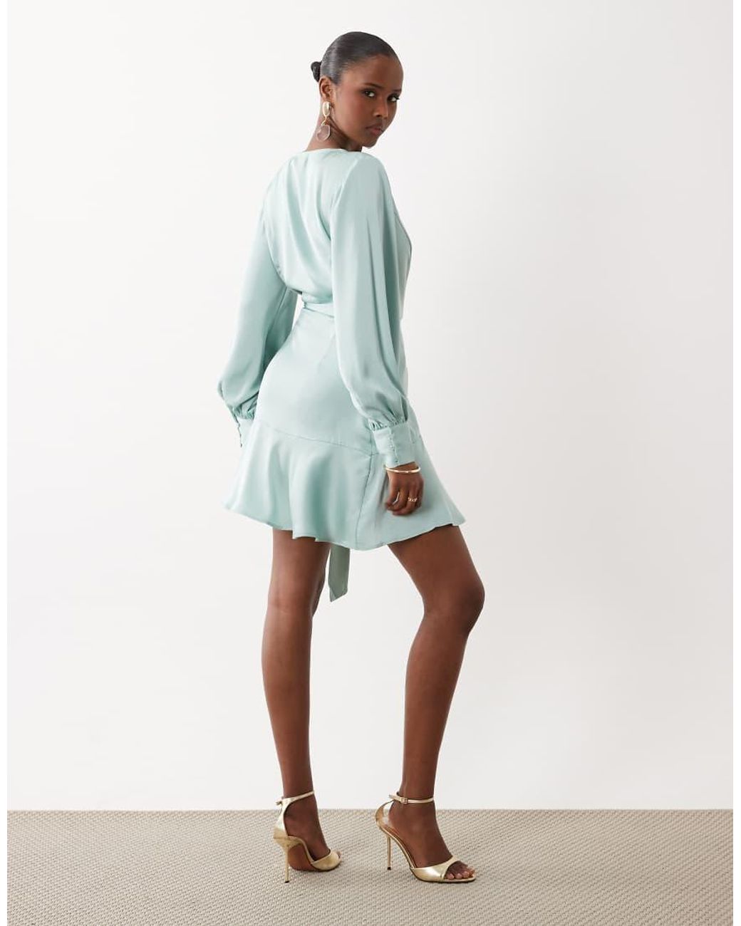 Vila Blue Long Sleeve Satin Wrap Mini Dress