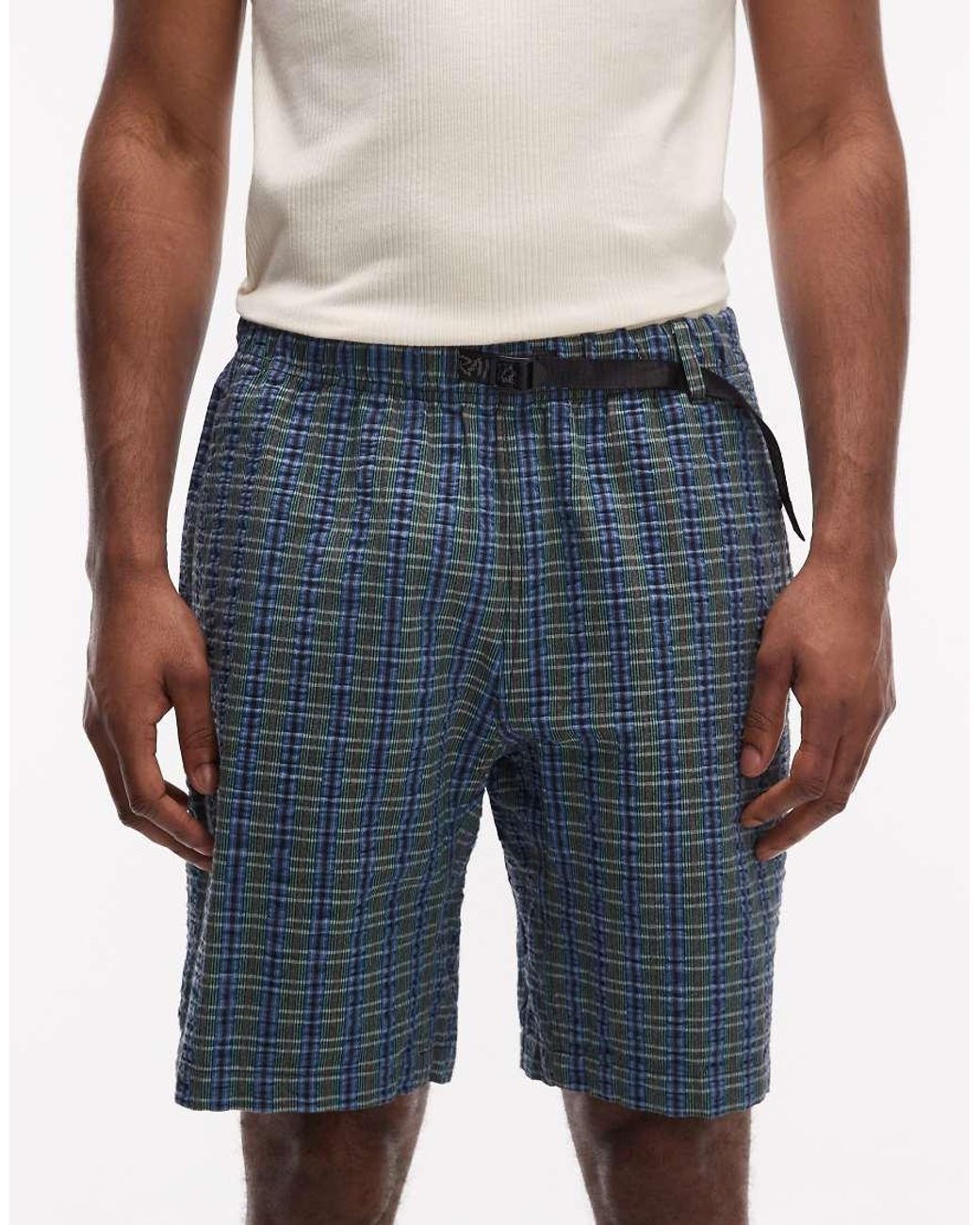 Gramicci Blue O.g Plaid Relaxed Fit G-short Seersucker Shorts for men