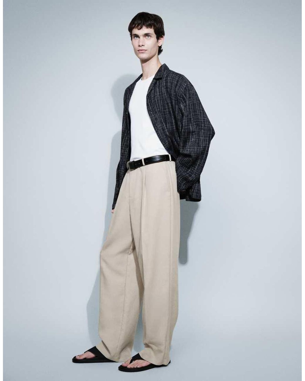 ASOS White Summer Cotton Blend Smart Wide Leg Pants for men