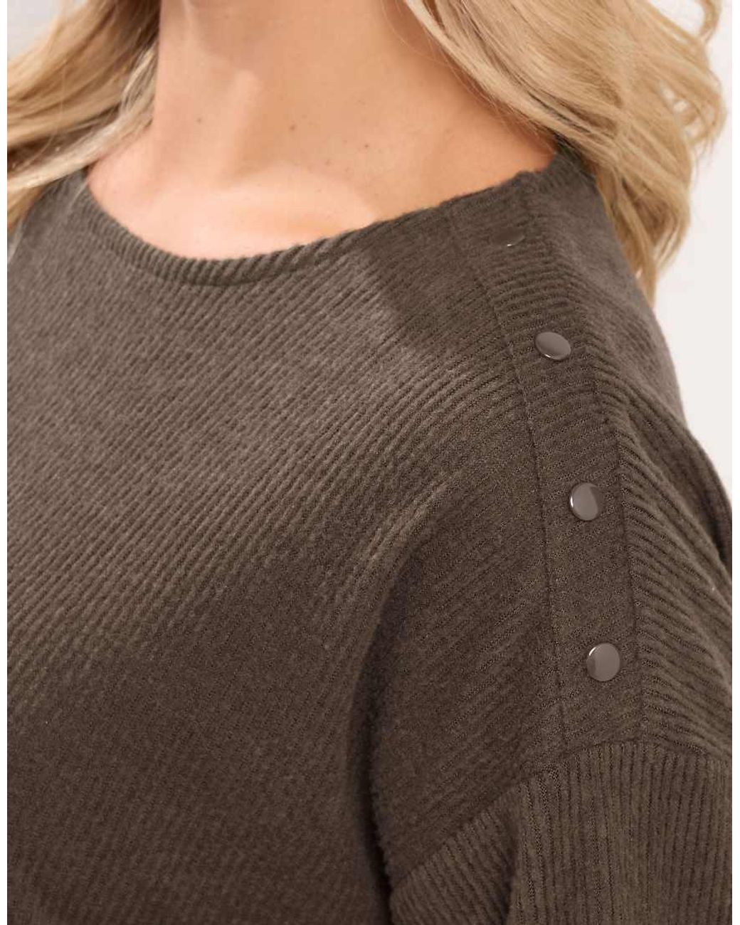 Yours Clothing Brown Ribbed Studded Top