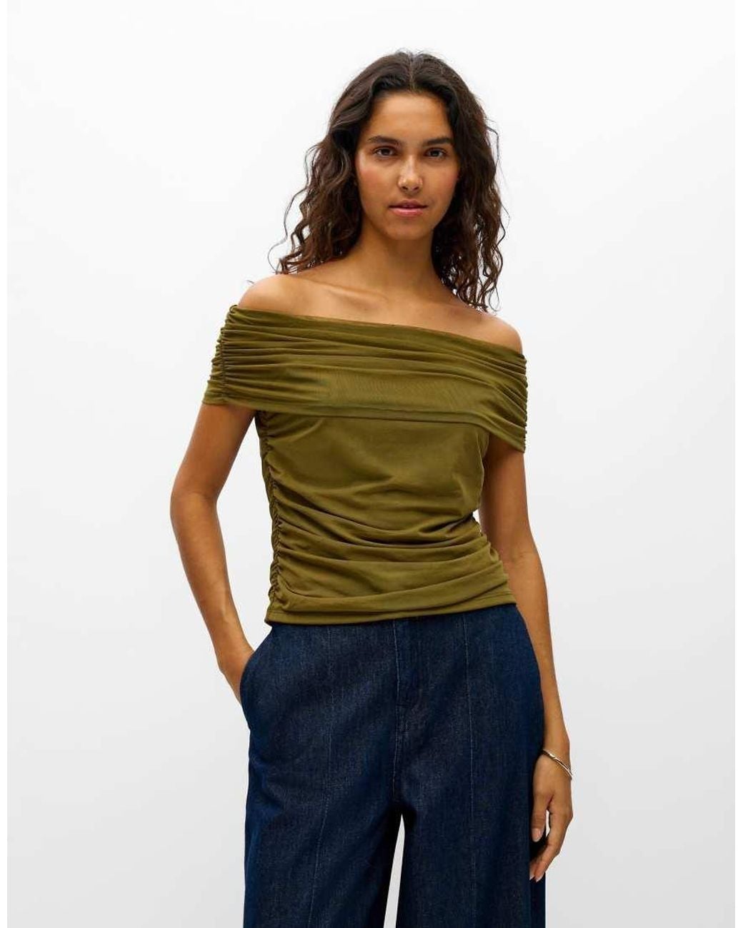 Object Dina Top Van Mesh Met Boothals En Korte Mouwen in het Green