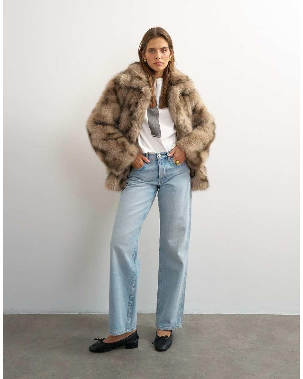 TOPSHOP Natural Super Oversized Mid Length Faux Fur Jacket