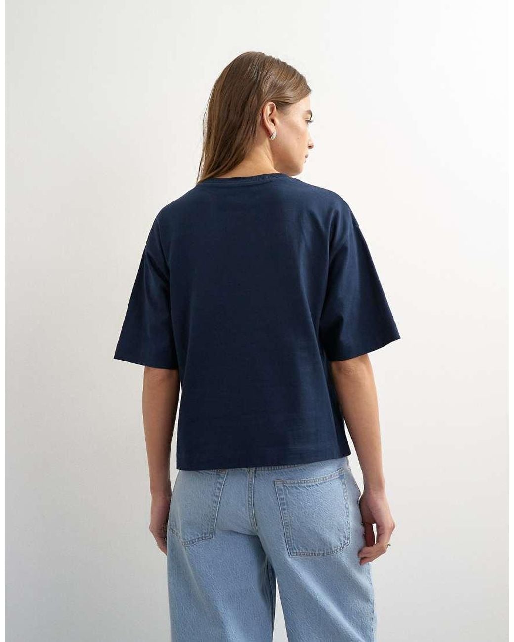 TOPSHOP Blue Micro V Short Sleeve T-Shirt