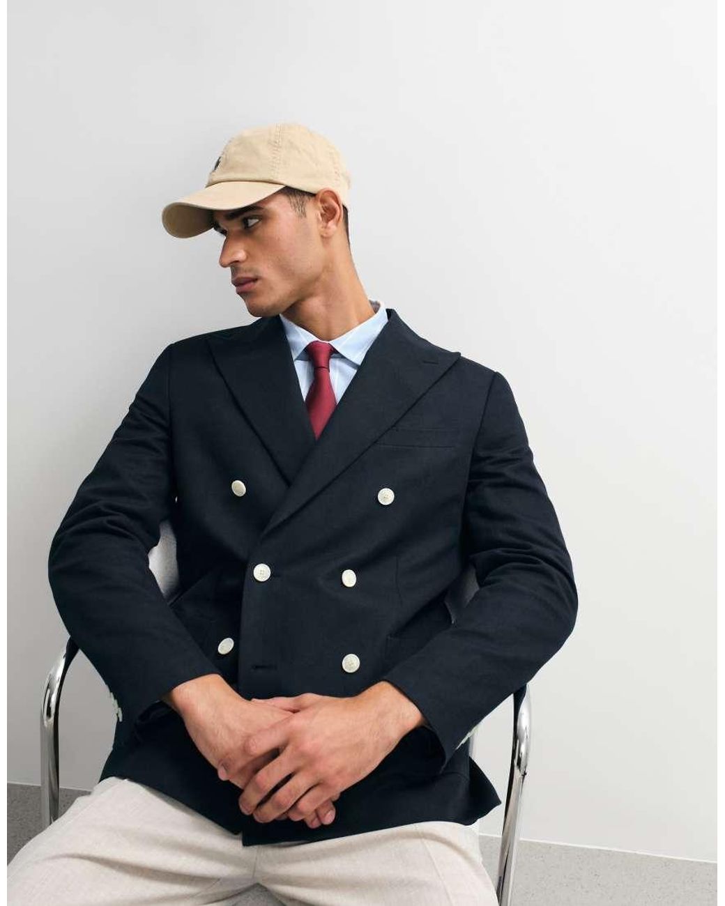 ASOS Black Mix & Match Linen-rich Slim Double-breasted Suit Jacket for men