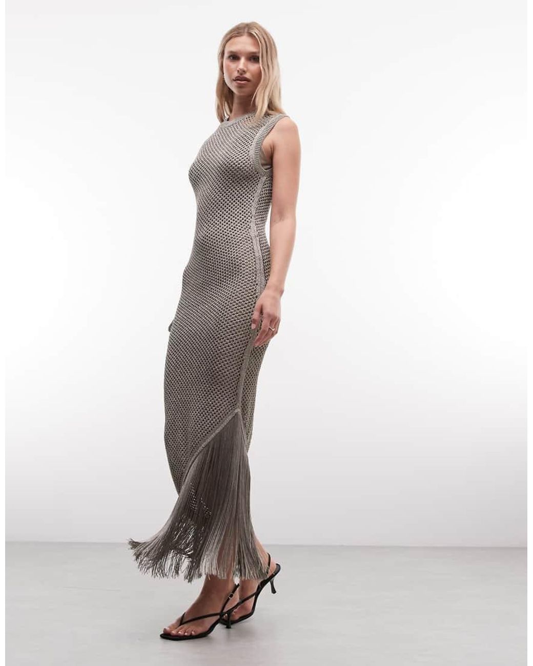 AllSaints Gray Jessie Knitted Tassle Maxi Dress