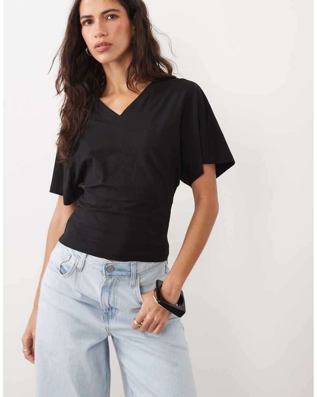 Cotton On Black Batwing V Neck Top