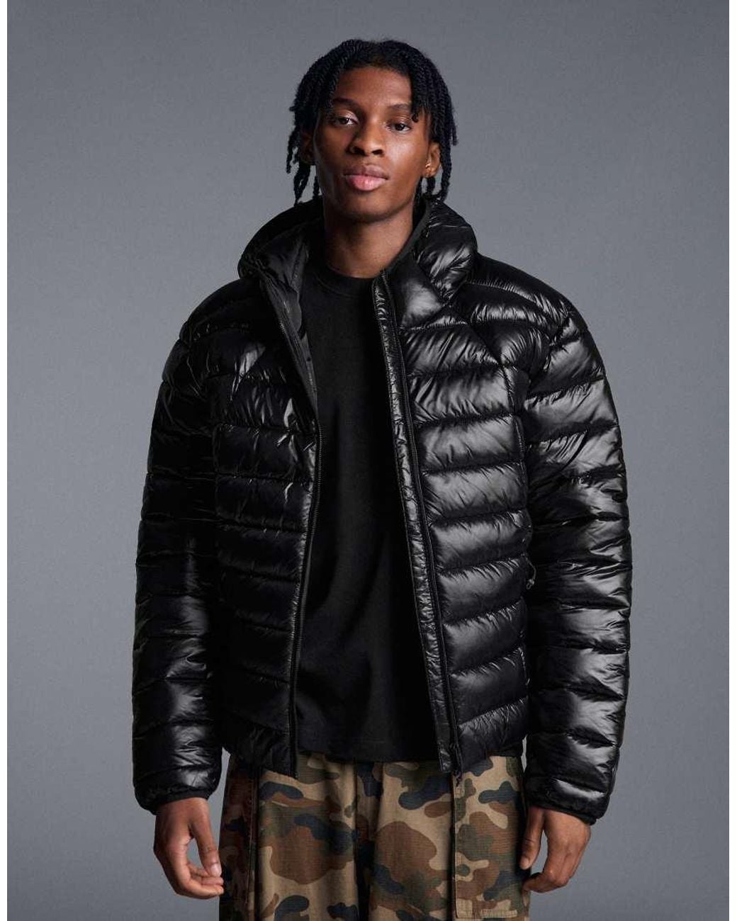 Bershka Gray Ultralight Padded Jacket for men