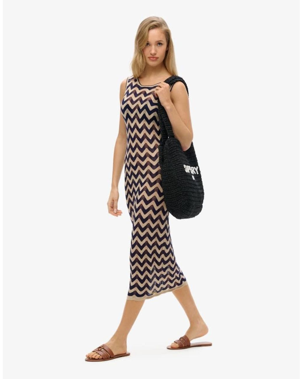 Superdry White Zig Zag Knit Midi Dress