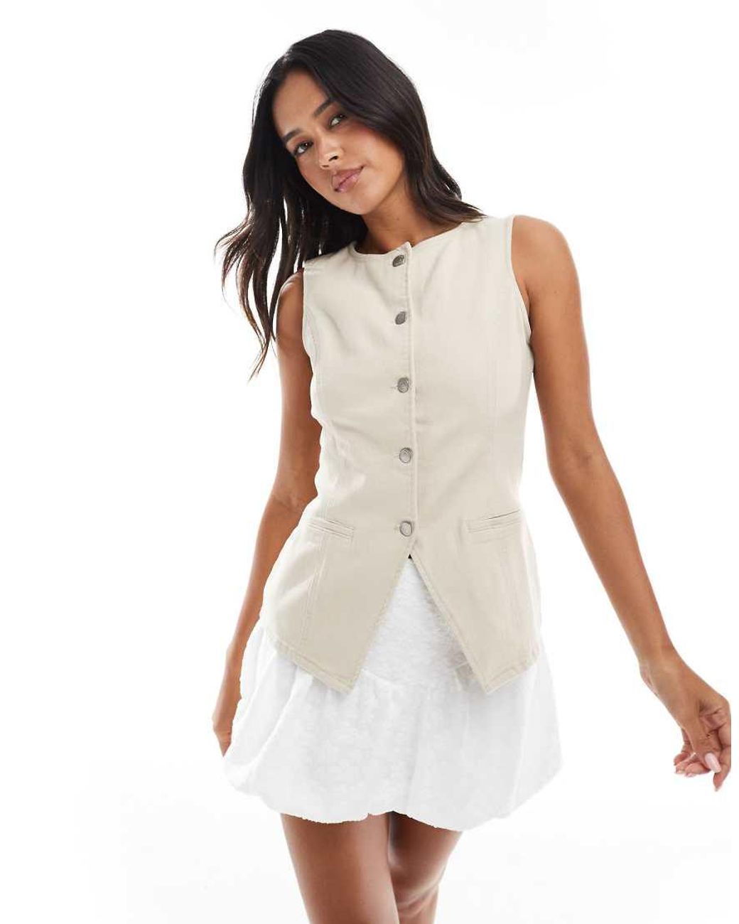 Chaleco Vaquero De -Blanco Threadbare de color White