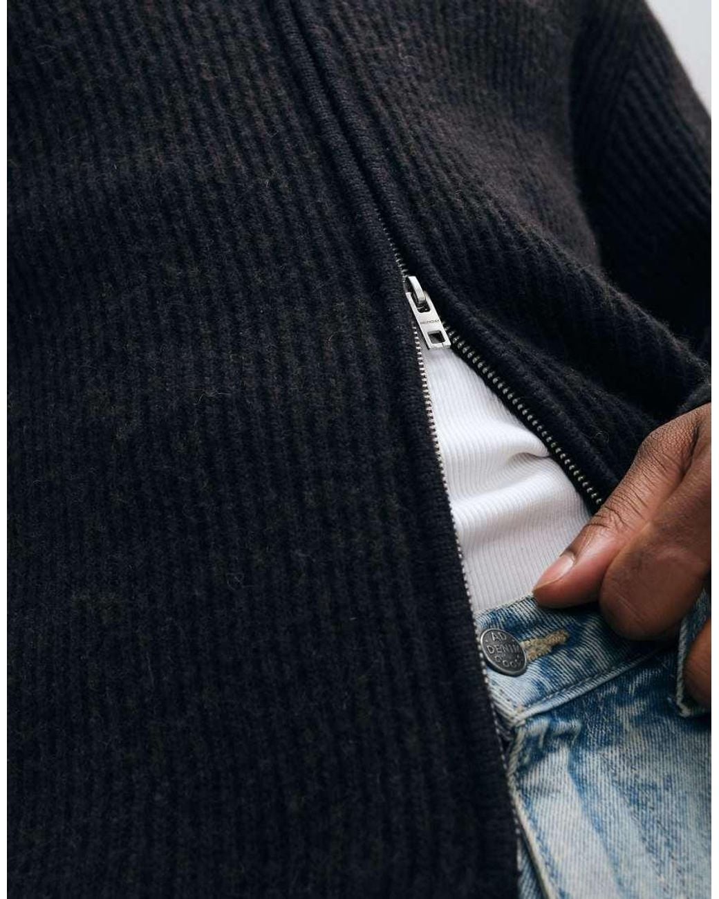 Weekday Blue Wool Blend Zip Cardigan for men