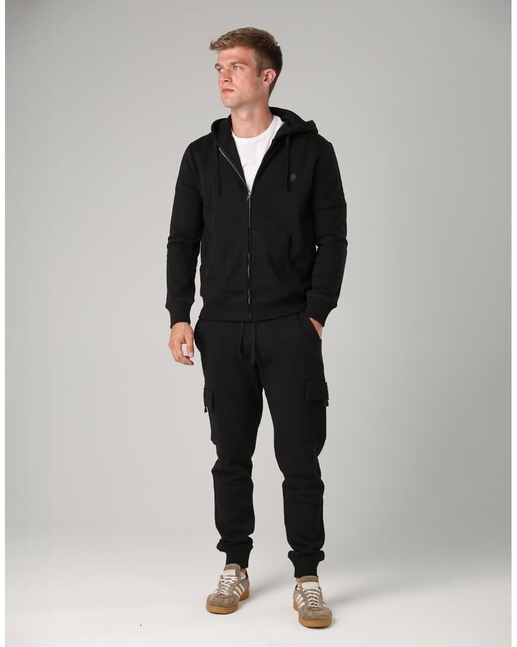 French Connection Black Cotton Blend Zip Hoody for men