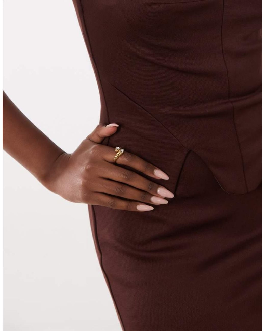 ASOS Brown Structured Pencil Midi Dress With Corset Waist Detail