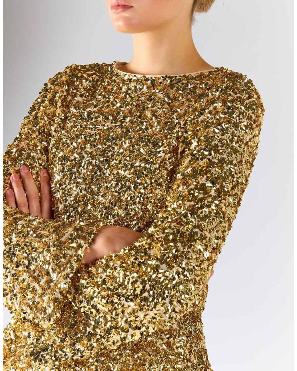 Glamorous Metallic Back-Keyhole Long-Sleeves Top