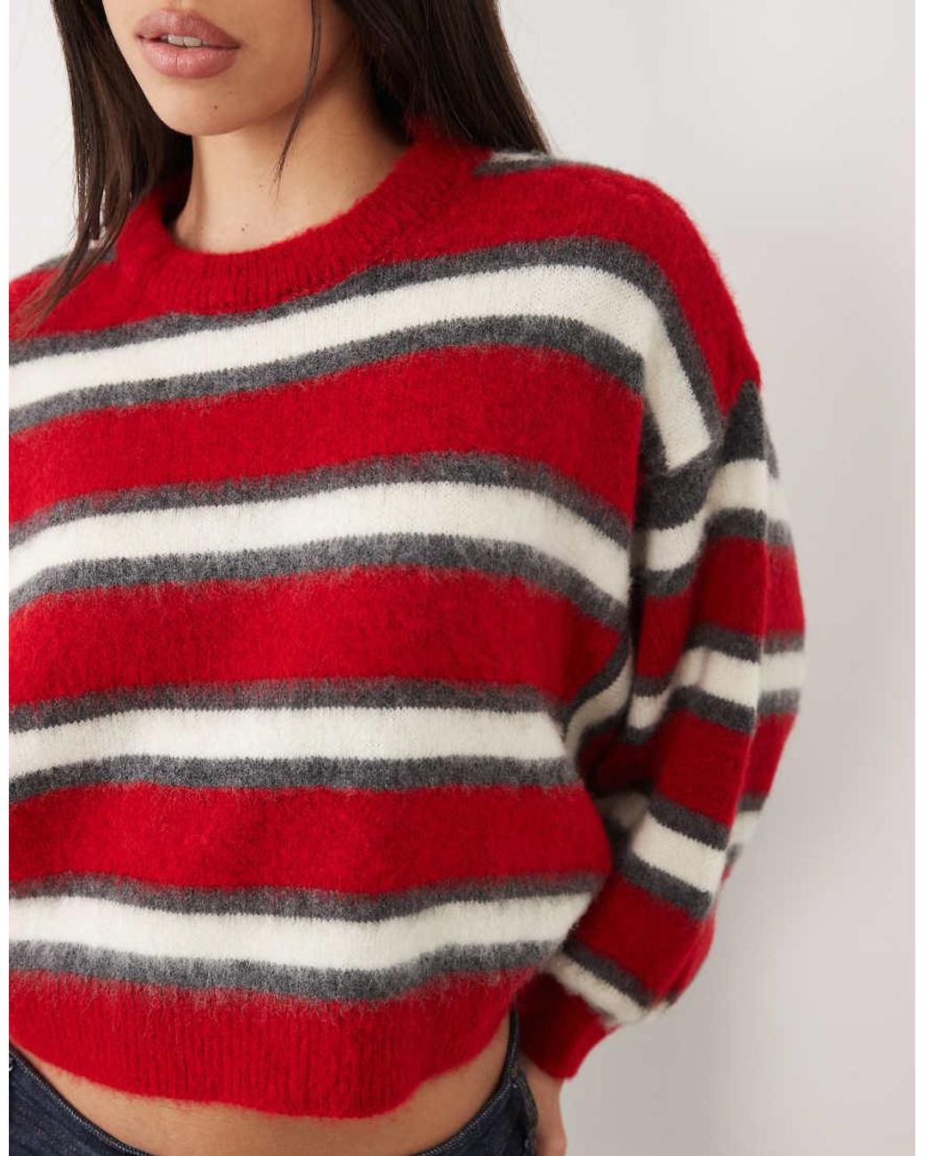 ASOS Red Knitted Brushed Stripe Jumper