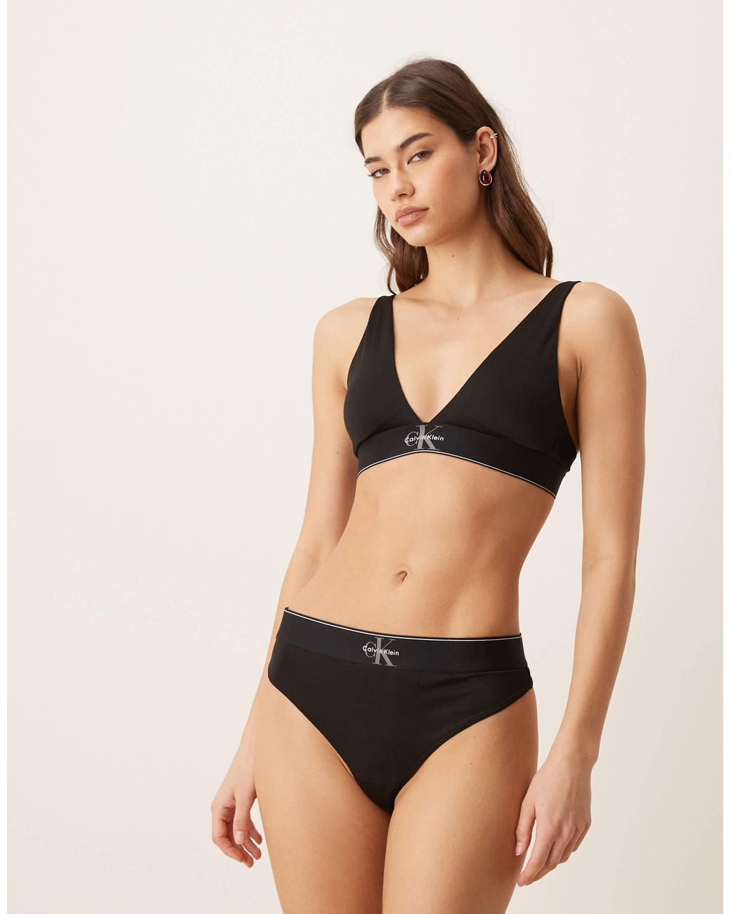 Calvin Klein Black Graphic Logo Lightly Lined Triangle Bra