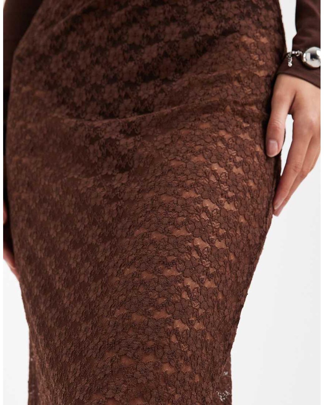 ASOS Brown Lace Sheer Column Maxi Skirt