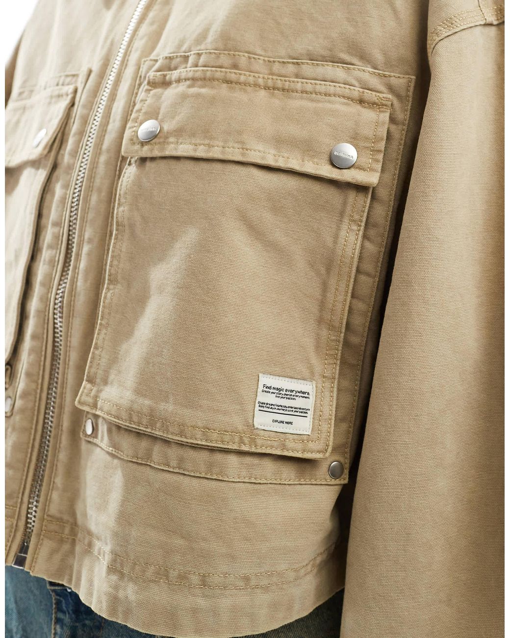 Bershka Contrast Collar Trucker Jacket in Natural Lyst