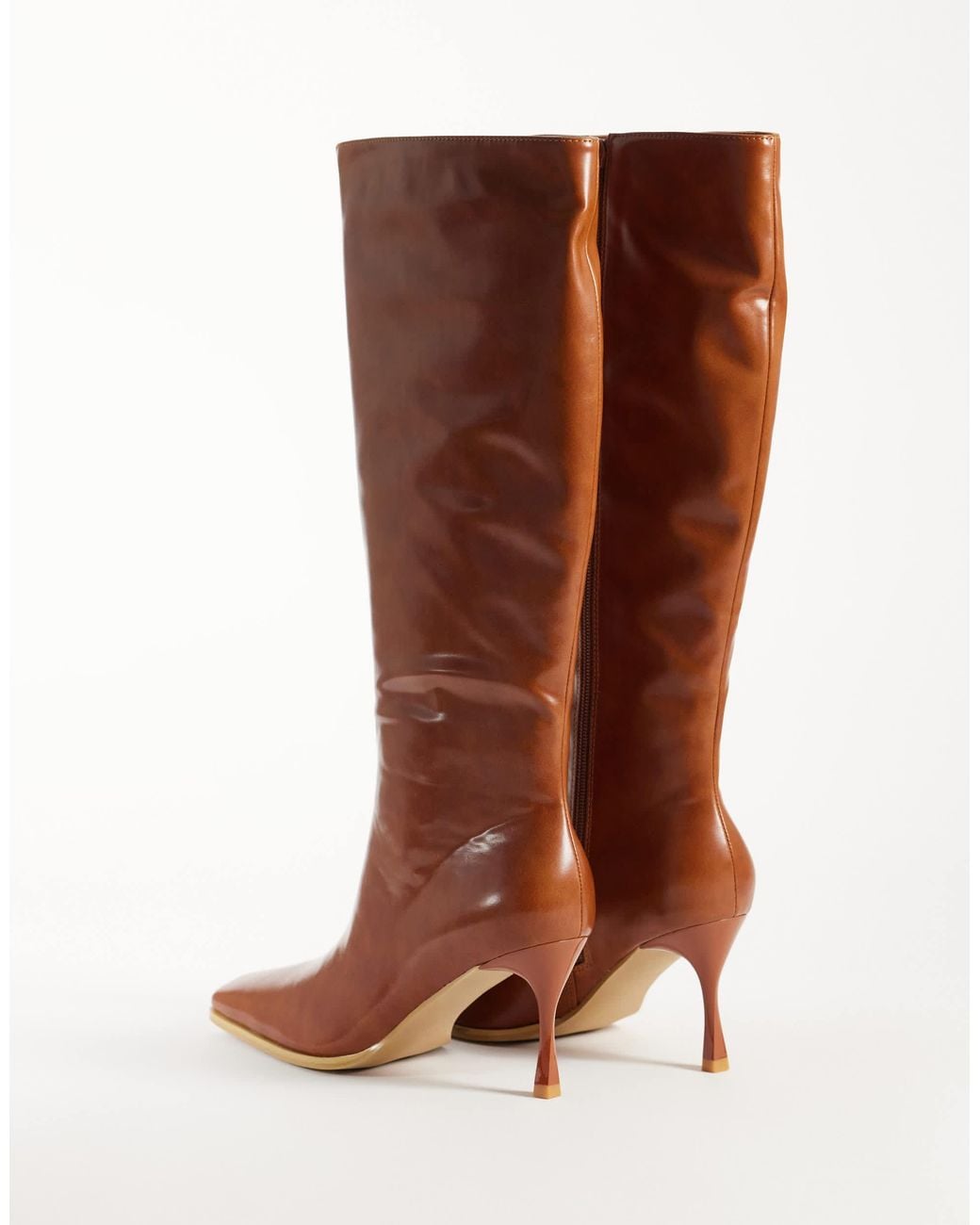Glamorous Brown Square Toe Heeled Knee Boots