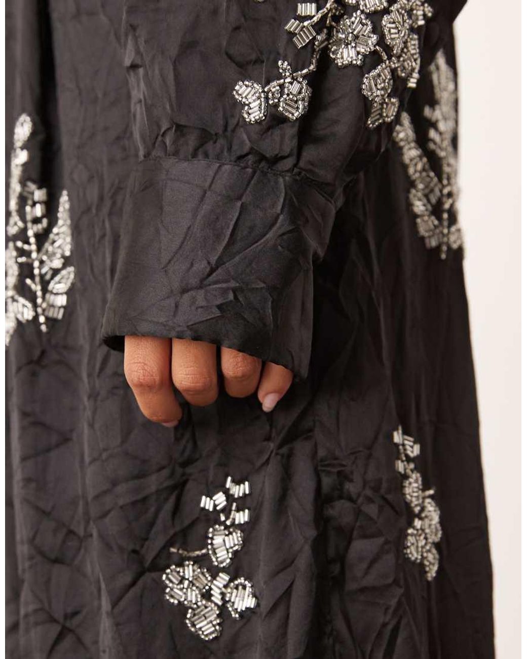 ARRANGE Natural Crinkle Satin Floral Embellished Trouser Co-Ord