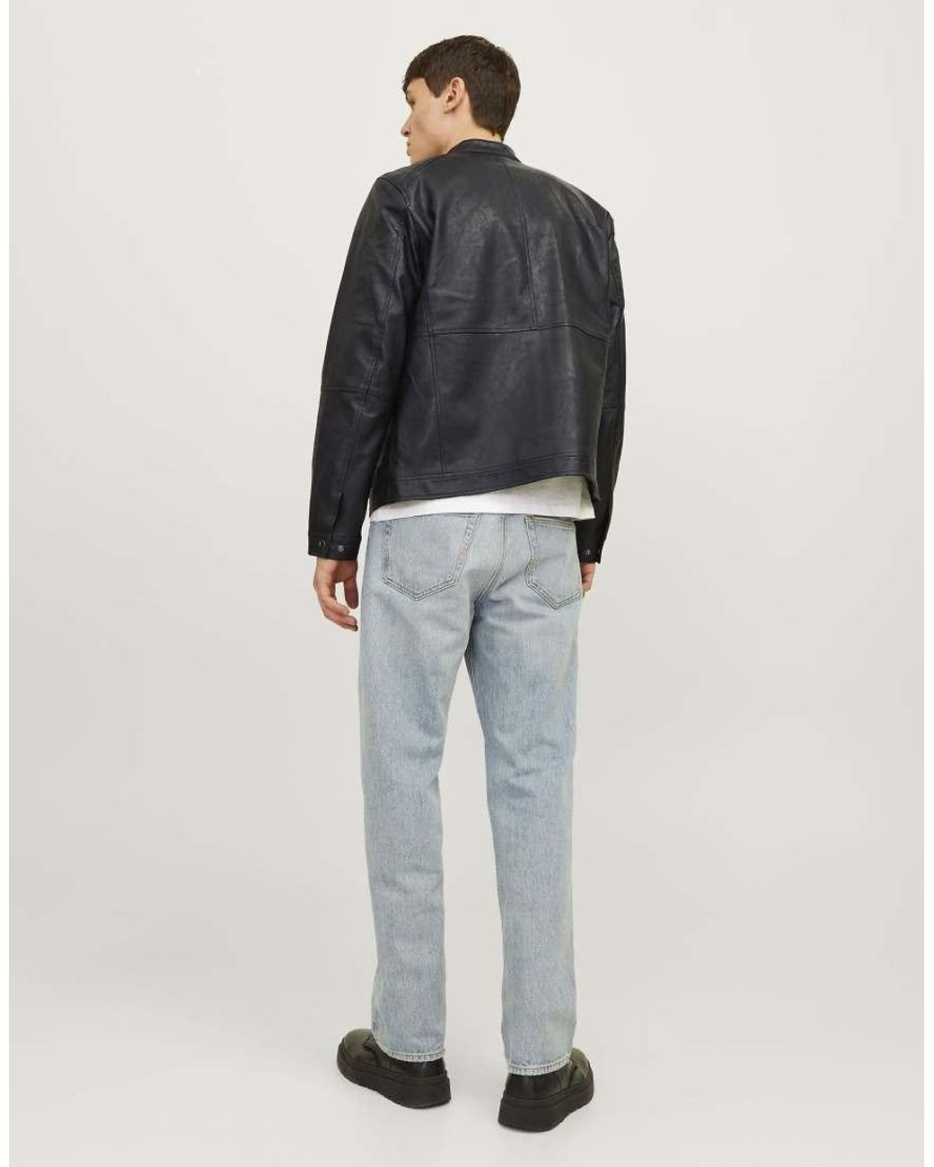 Jack & Jones Blue Synthetic Leather Jacket for men