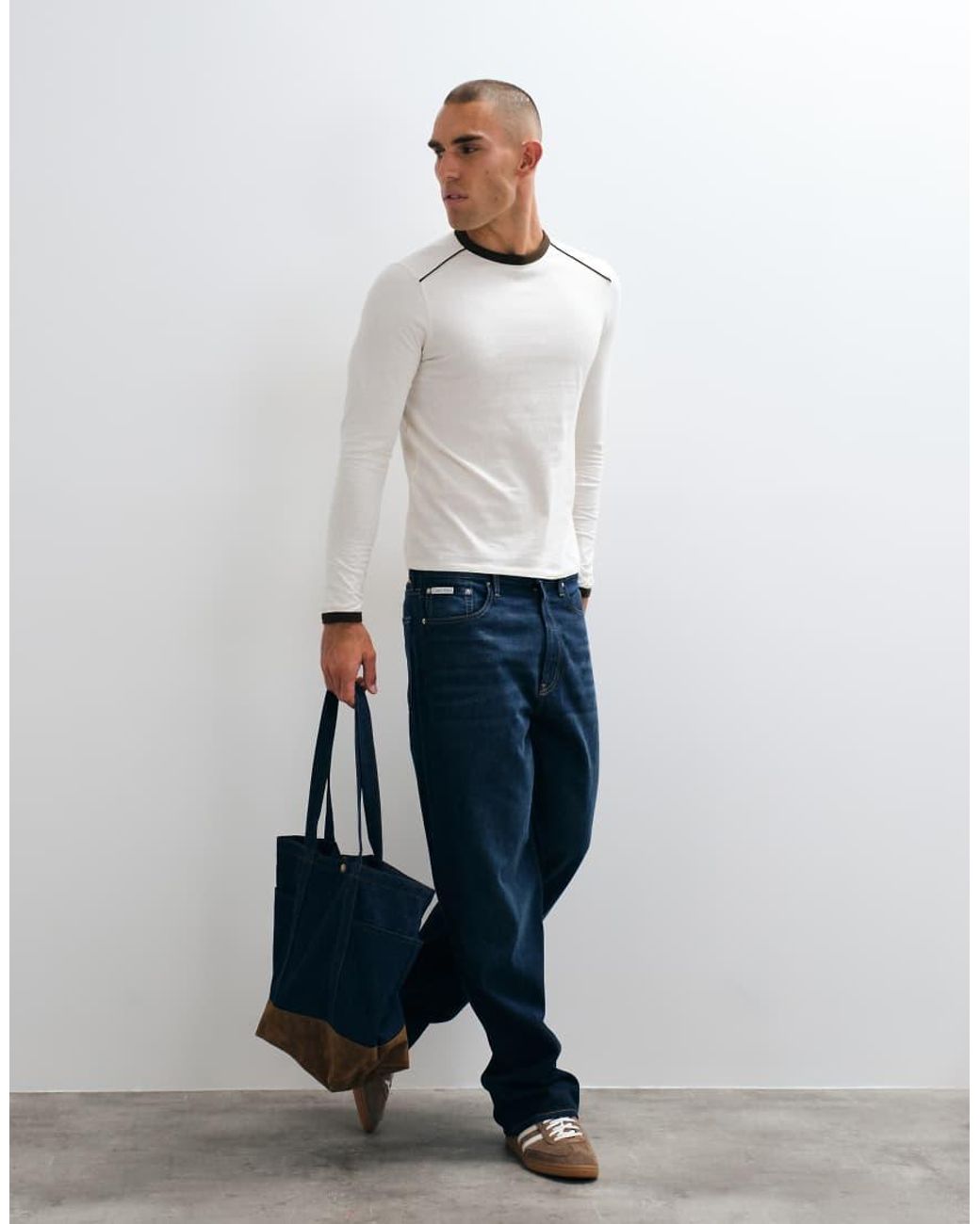 ASOS White Slim Fit Long Sleeve Ringer T-Shirt With Contrast Neck And Cuff for men