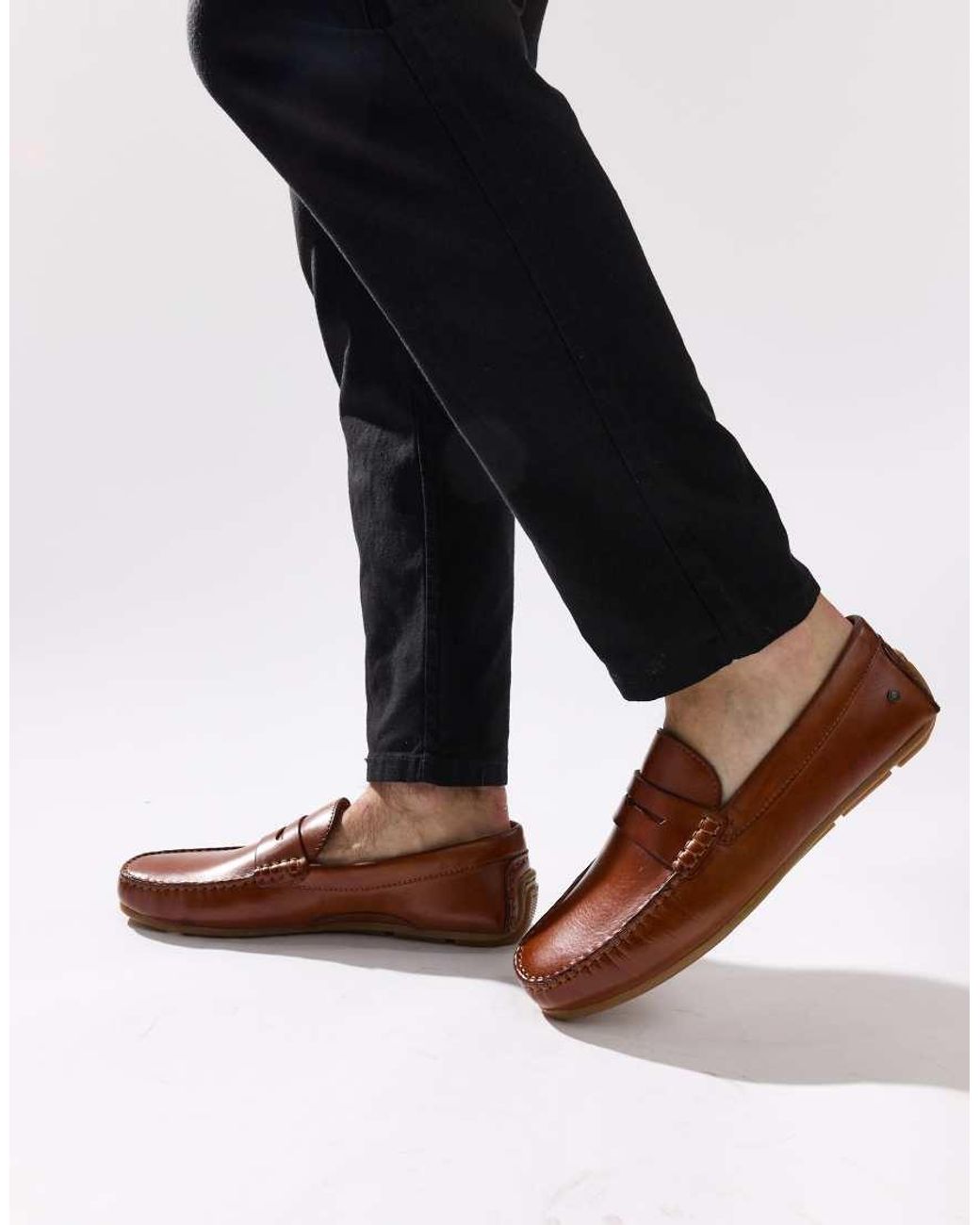 Base London Brown Collins Driver Loafers for men