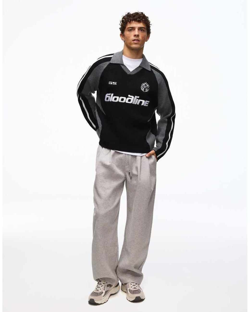 Bershka Black Retro Sport Polo Jumper for men