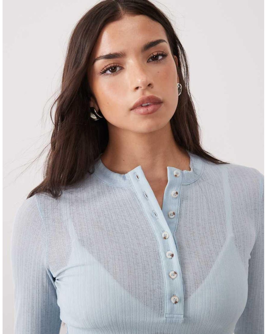 ASOS Blue Long Sleeve With Button Top