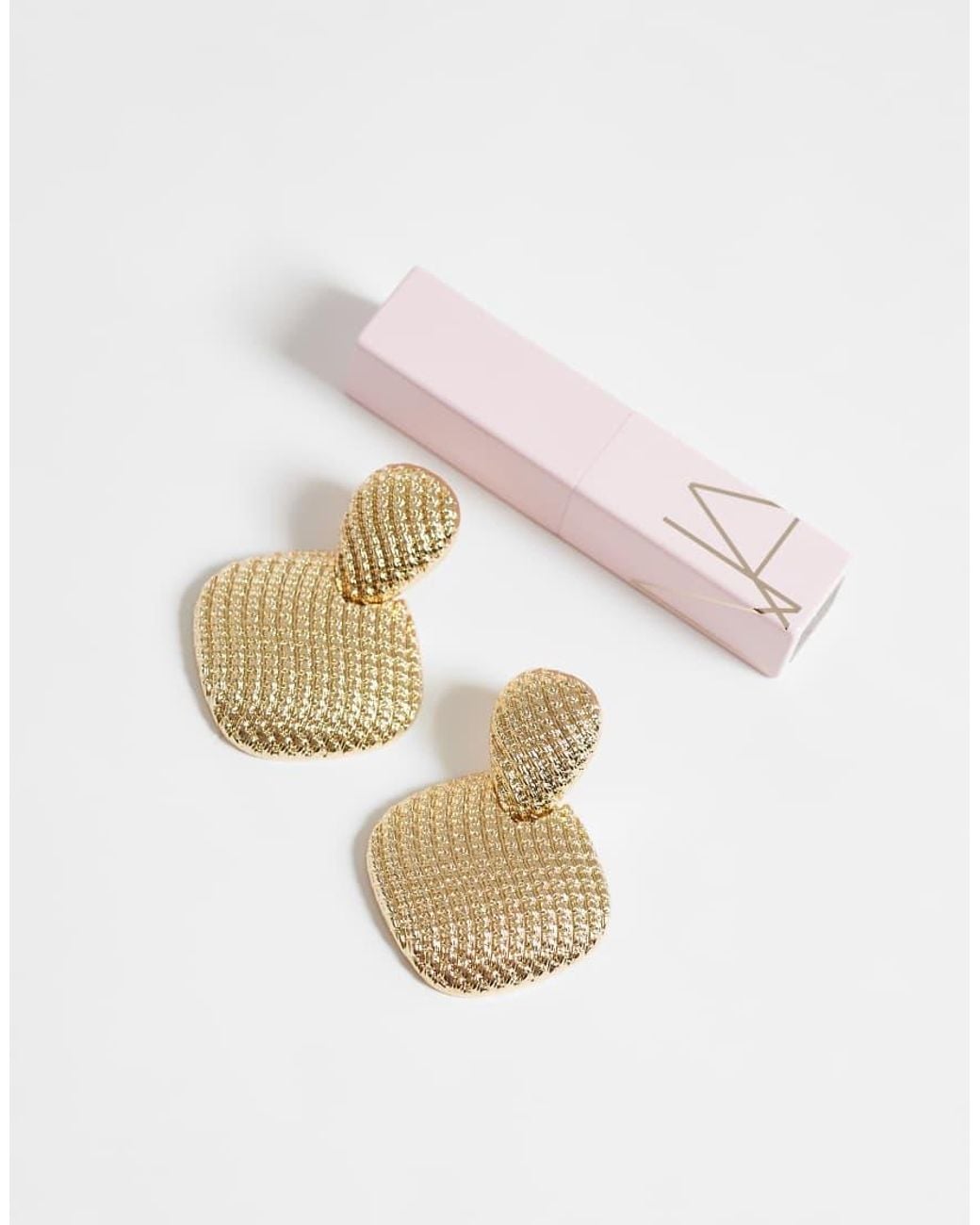 ASOS Metallic Drop Earrings With Textured Design