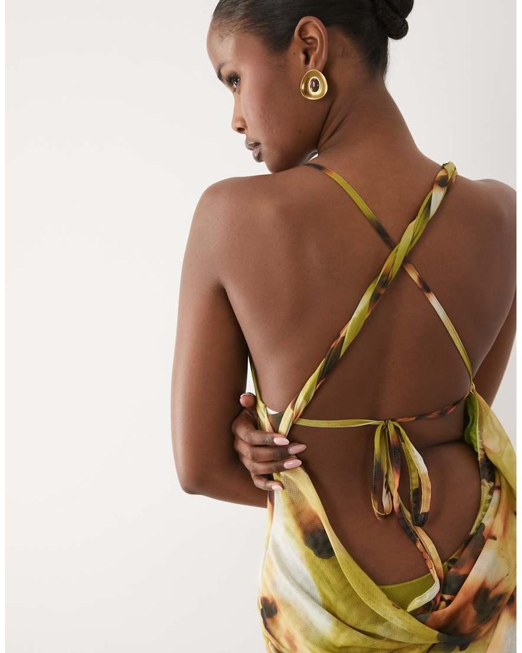 ASOS Metallic Halter Neck Draped Detail Slinky Maxi Dress
