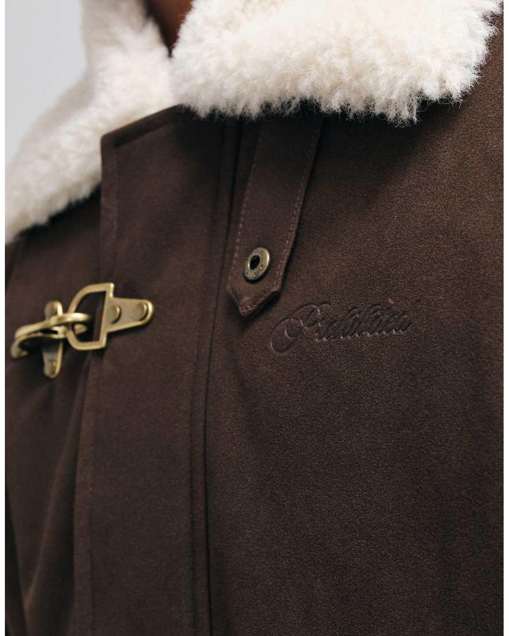 Prohibited Brown Varsity Duffle Jacket With Fireman Buckles for men