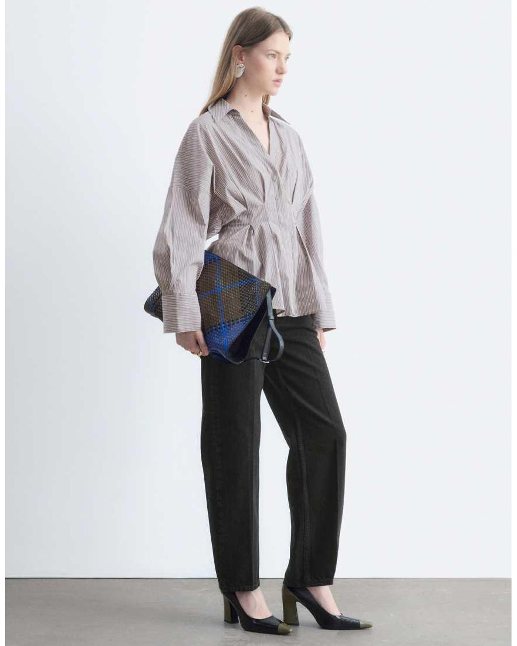 & Other Stories Gray Cinched Waist Peplum Shirt