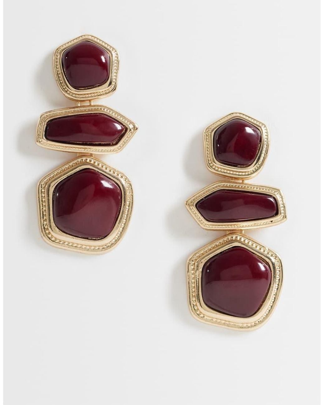 ASOS Metallic Earrings With Triple Drop Resin Stone Set