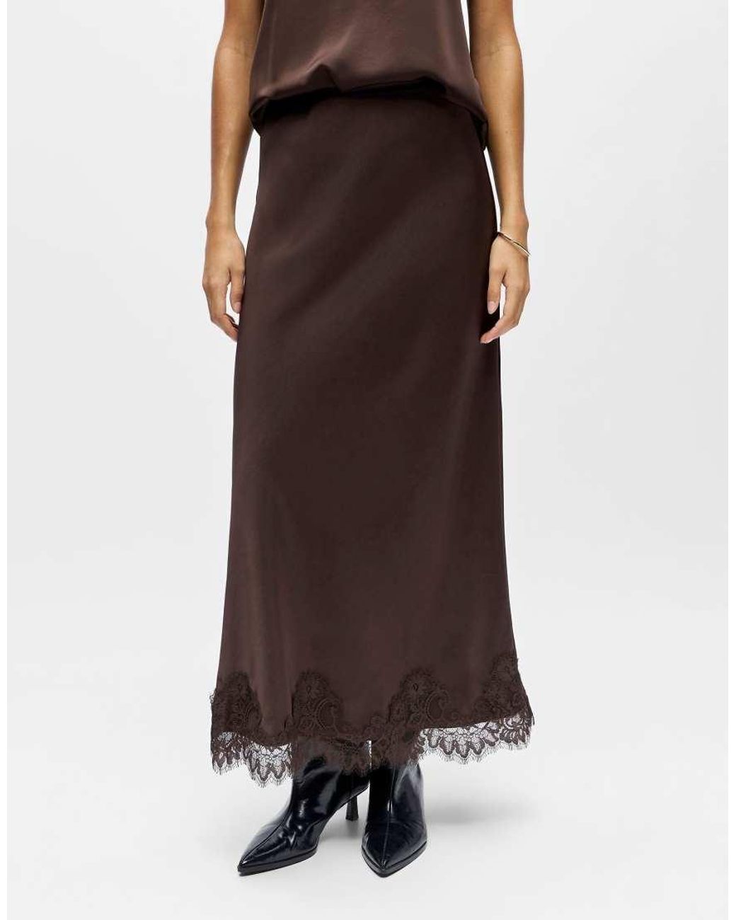 Object Maxi Rok Met Kanten Zoom in het White