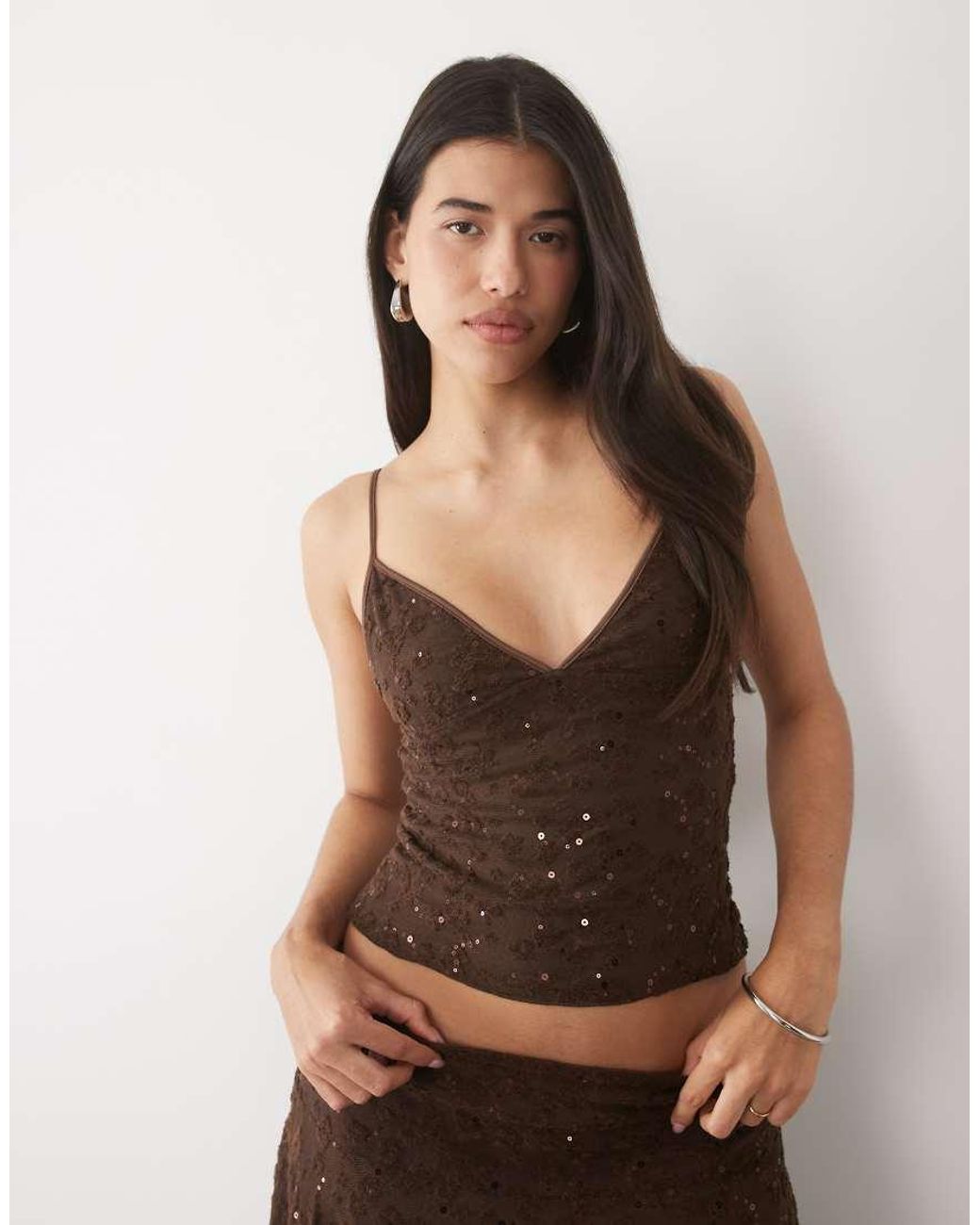 Motel Black Camilla Sequin Vest Top Co-ord